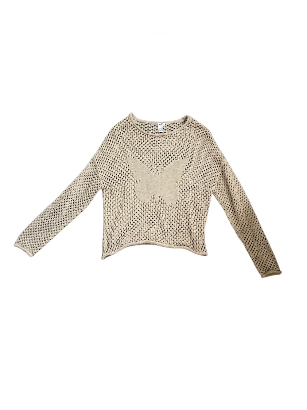 Butterfly-Embroidered Open-Knit Sweater